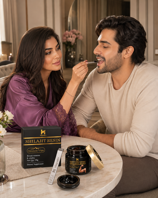 Hayati shilajit, shilajit resin 20g, shilajit dietary supplement with measuring spoon