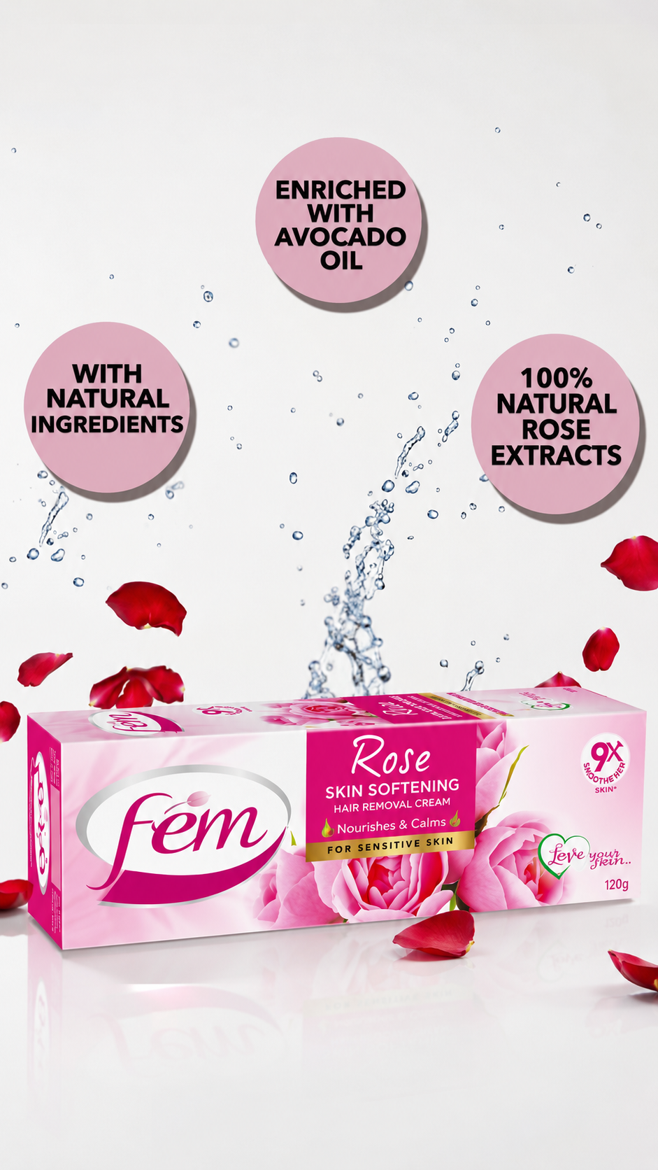 Fem Hair Removal Cream Rose Twin Pack 120g (Pack of 2) Sensitive Skin Hair Remover for Women