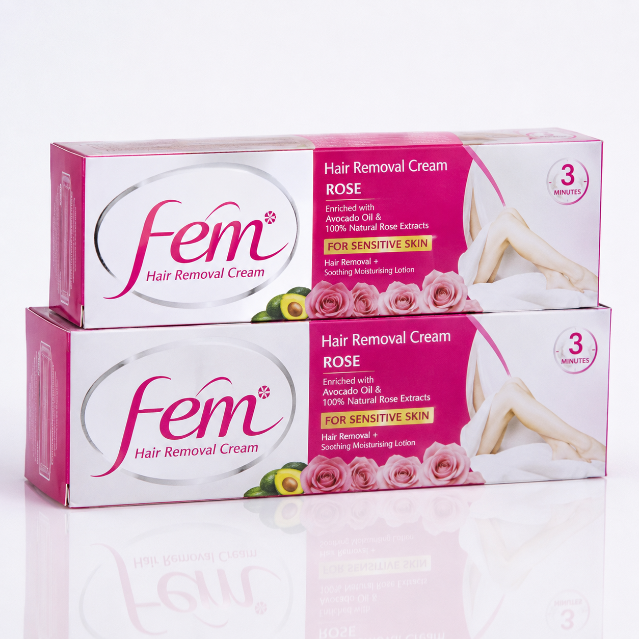 Fem Hair Removal Cream Rose Twin Pack 120g (Pack of 2) Sensitive Skin Hair Remover for Women