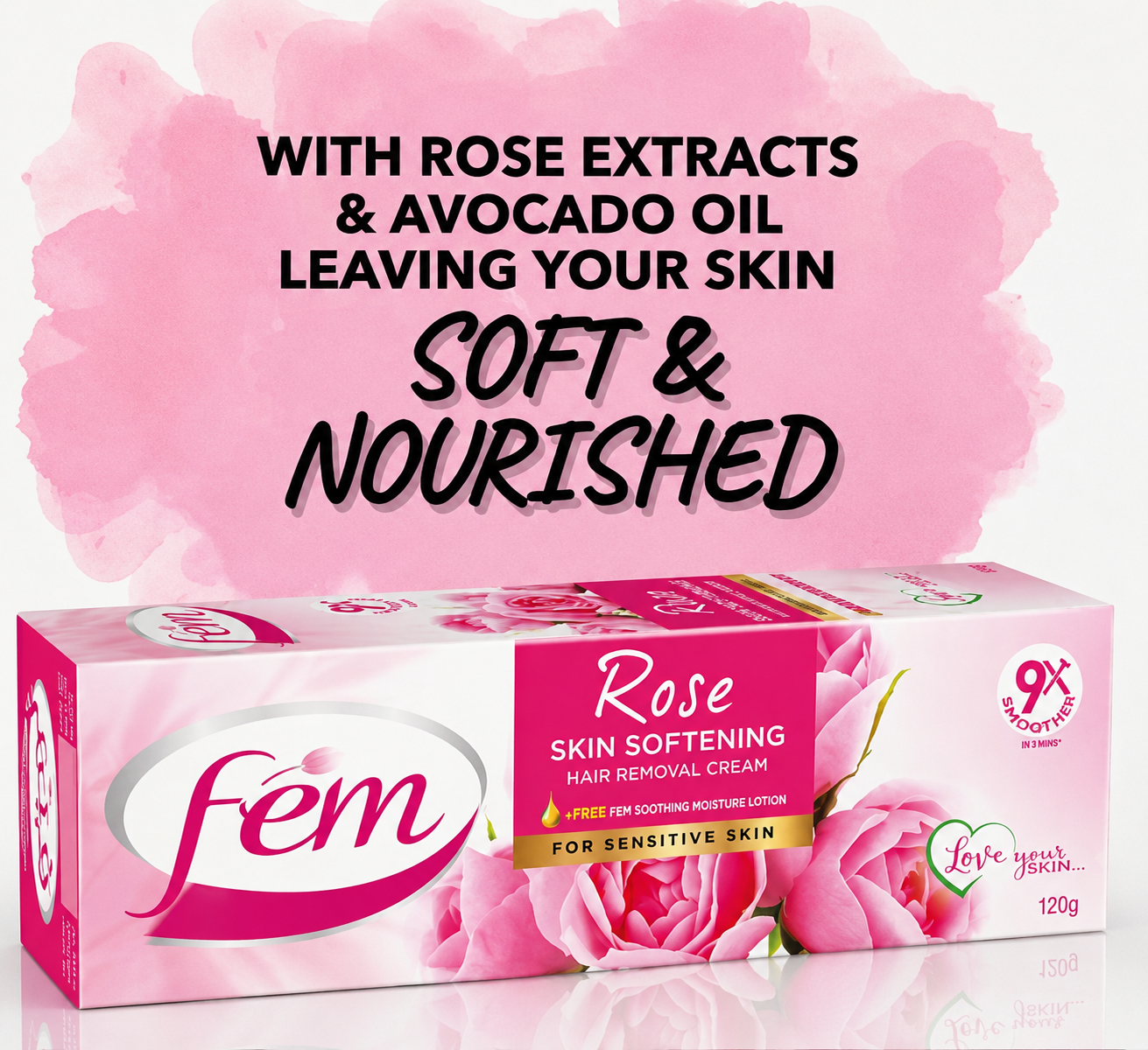 Fem Hair Removal Cream Rose Twin Pack 120g (Pack of 2) Sensitive Skin Hair Remover for Women
