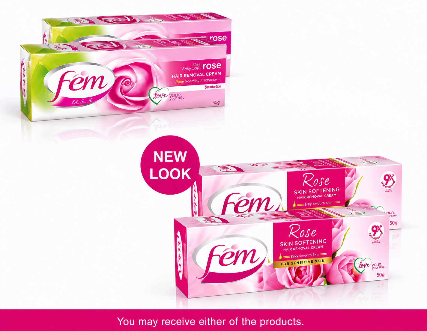 Fem Hair Removal Cream Rose Twin Pack 120g (Pack of 2) Sensitive Skin Hair Remover for Women